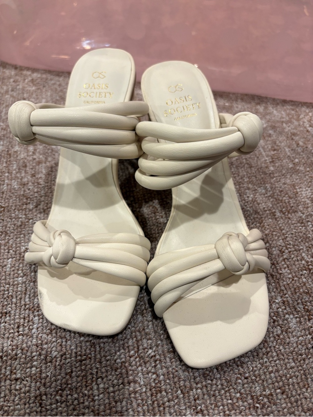 Society Cream Knotted Double-Strap Slide Heels